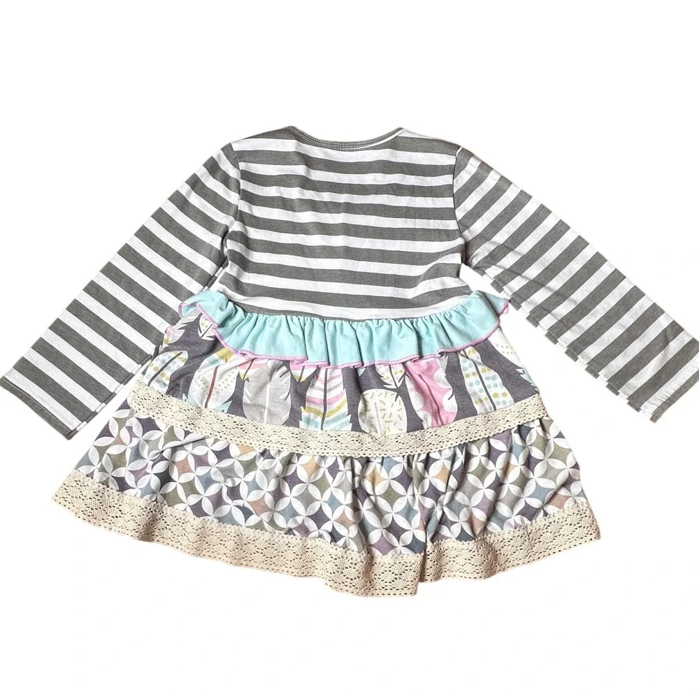 Tutu Lulu Tiered‎ Dress Girls 5-6Y Grey Multi Boho Lace Mixed